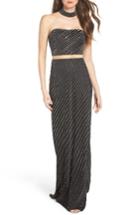 Women's La Femme Embellished Illusion Gown - Black