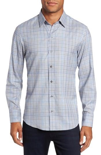 Men's Zachary Prell Johannes Slim Fit Plaid Sport Shirt, Size - Grey