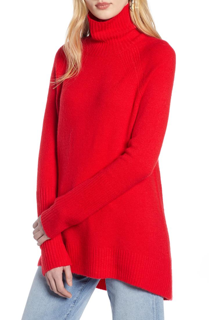 Women's Halogen High Low Oversize Wool Blend Sweater - Red