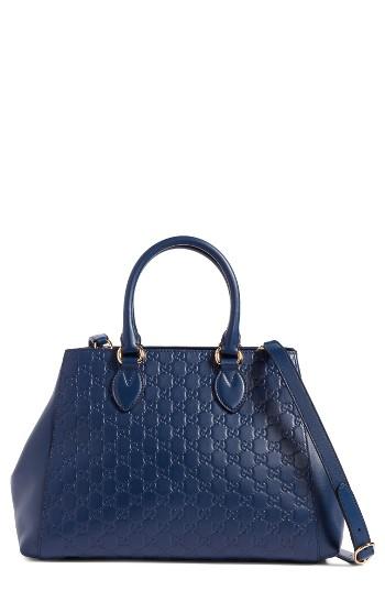 Gucci Large Top Handle Signature Soft Leather Tote - Blue