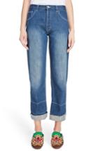 Women's Loewe Embroidered Crop Straight Leg Jeans Us / 34 Fr - Blue