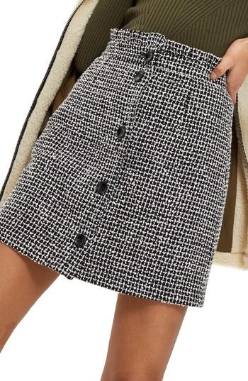 Women's Topshop Frill Waist Boucle Skirt Us (fits Like 0) - Black