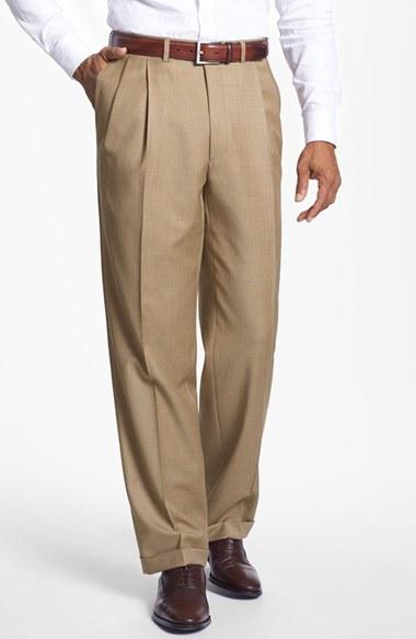 Men's Santorelli 'luxury Serge' Double Pleated Wool Trousers - Beige