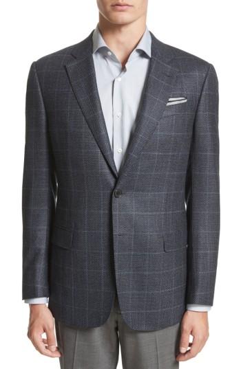 Men's Emporio Armani Trim Fit Windowpane Wool & Cashmere Sport Coat R Eu - Blue