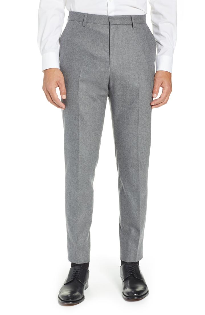 Men's Boss Pirko Flat Front Solid Stretch Wool Trousers R - Grey