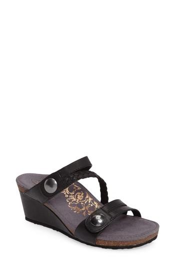 Women's Aetrex Lydia Strappy Wedge Sandal Us / 37eu - Black