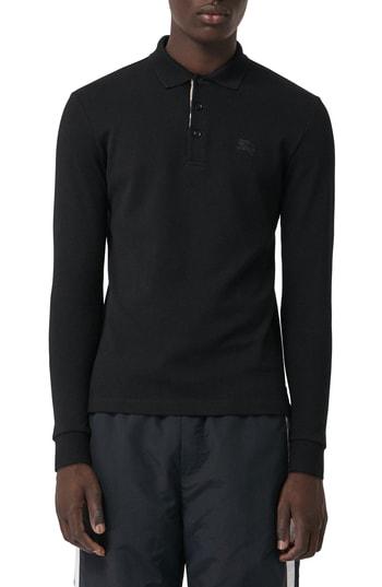 Men's Burberry Hartford Long Sleeve Polo - Black