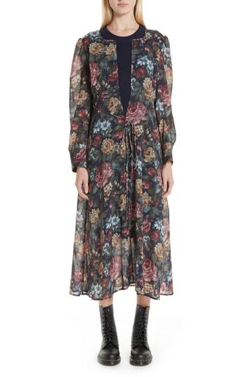 Women's Junya Watanabe Knit Collar Floral Chiffon Dress - Blue
