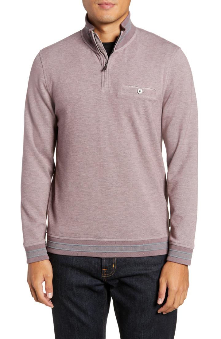Men's Ted Baker London Peper Trim Fit Half Zip Pullover (m) - Pink