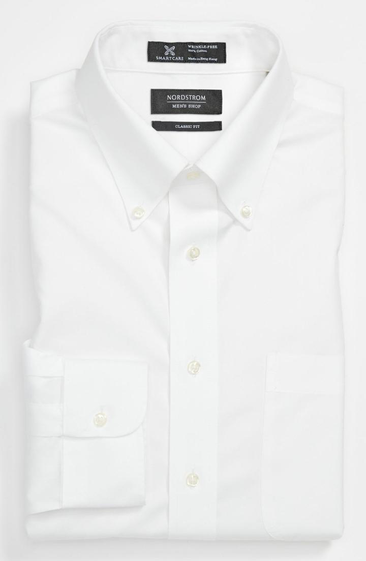 Men's Nordstrom Men's Shop Smartcare(tm) Classic Fit Pinpoint Dress Shirt 32 - White (online Only)