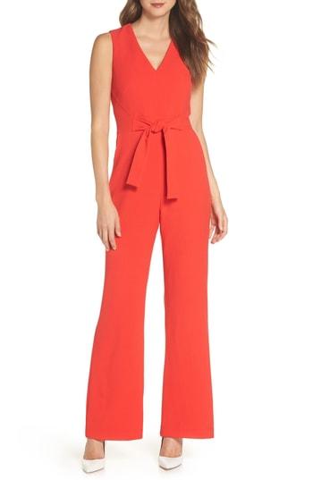 Women's Vince Camuto Kors Tie Waist Crepe Jumpsuit - Red