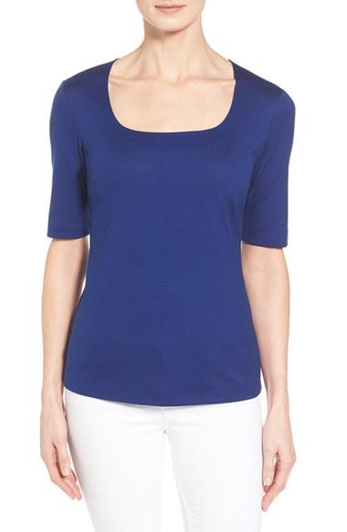 Women's Lafayette 148 New York Swiss Cotton Rib Square Neck Tee