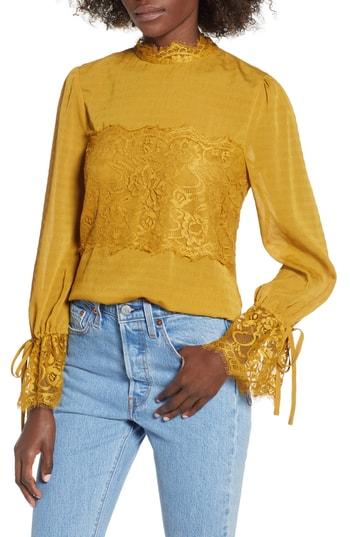 Women's Moon River Lace Panel Blouse - Yellow