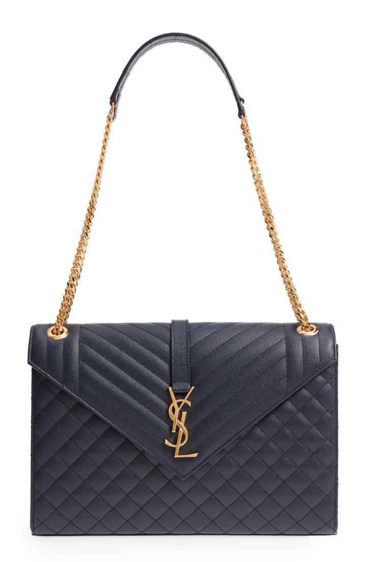 Saint Laurent Large Cassandra Calfskin Shoulder Bag - Blue