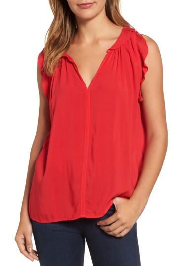 Women's Velvet By Graham & Spencer Challis Ruffle Sleeveless Top - Red