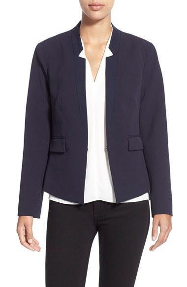 Petite Women's Ellen Tracy Fitted Reverse Lapel Blazer P - Blue
