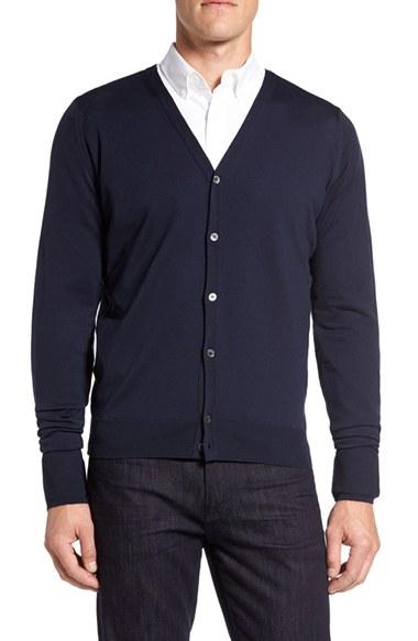 Men's John Smedley 'bryn' Easy Fit Wool Button Cardigan, Size - Blue
