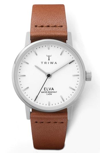Women's Triwa Pearl Elva Leather Strap Watch, 28mm