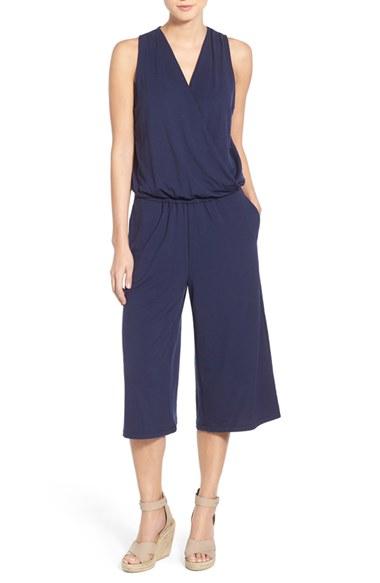 Women's Halogen Sleeveless Jersey Crop Jumpsuit - Blue