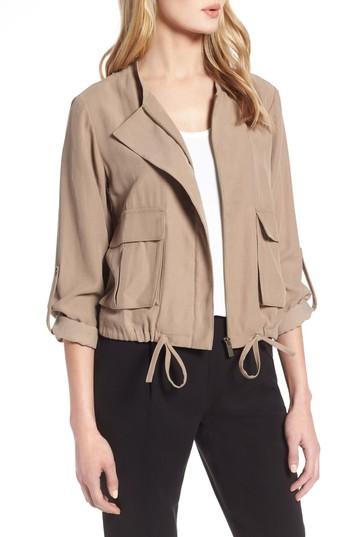 Women's Halogen Twill Zip Front Jacket - Brown
