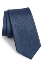 Men's The Tie Bar Verge Herringbone Wool & Silk Tie, Size X-long X-long - Blue