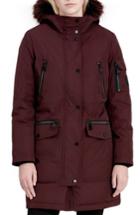 Women's Calvin Klein Expedition Hooded Down Parka With Faux Fur Trim - Red