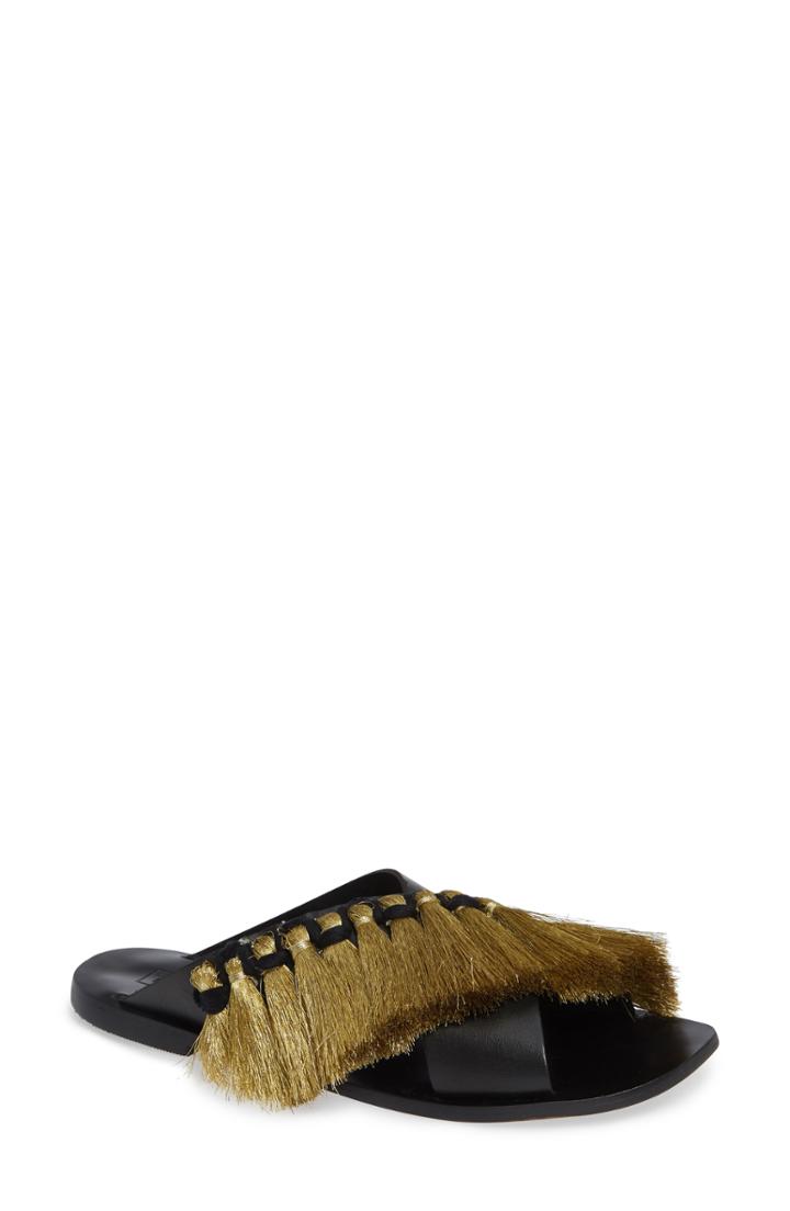 Women's Topshop Fifi Fringe Slide Sandal .5us / 37eu M - Black
