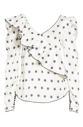 Women's Self-portrait Ruffle Star Print Satin Top