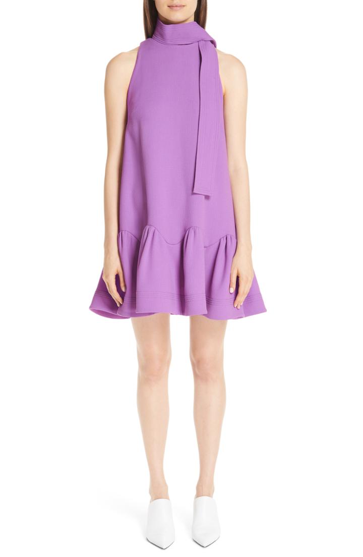 Women's Lela Rose Scarf Neck Wool Blend Crepe Drop Waist Dress