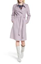 Women's Badgley Mischka Double Face Wool Blend Wrap Front Coat, Size - Purple