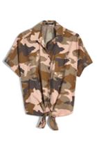 Women's Madewell Camo Tie Front Short Sleeve Shirt - Green