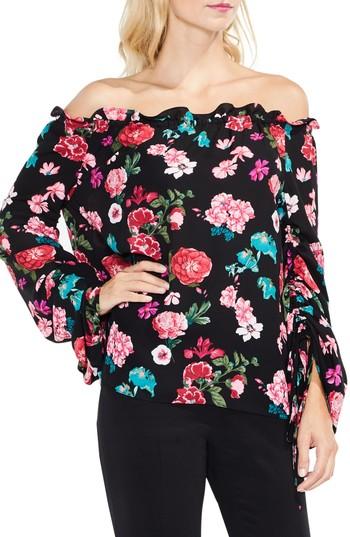 Women's Vince Camuto Off The Shoulder Floral Heirloom Top, Size - Black