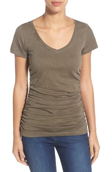 Women's Caslon Shirred V-neck Tee - White