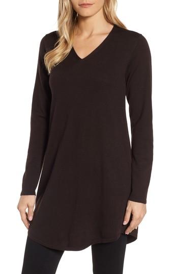Women's Eileen Fisher Lightweight Merino Jersey V-neck Tunic, Size - Green