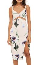 Women's Topshop Mesh Inset Tulip Print Midi Dress Us (fits Like 0) - Pink