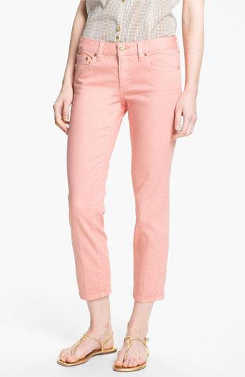 Tory Burch 'alexa' Crop Skinny Stretch Jeans (light Coral) Womens Light Coral