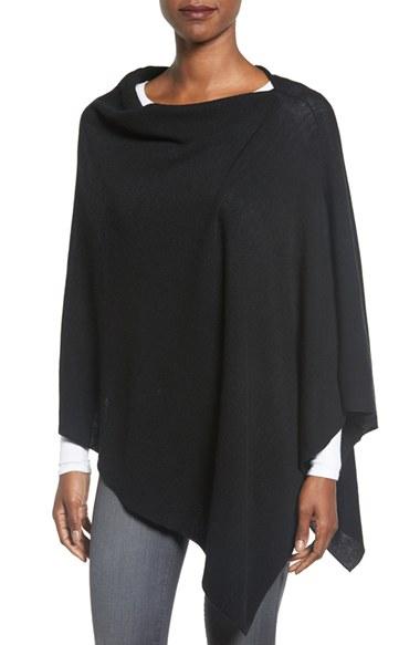 Women's Eileen Fisher Fine Merino Wool Links Poncho, Size - Black