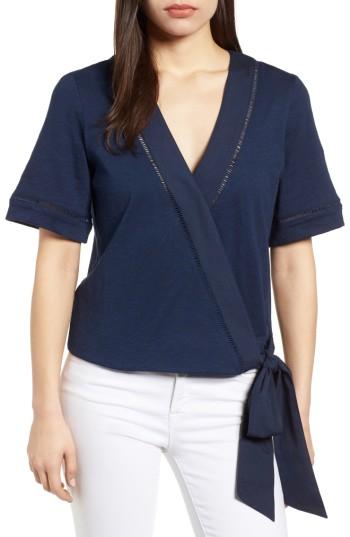 Women's Caslon Tie Front Wrap Top - Blue