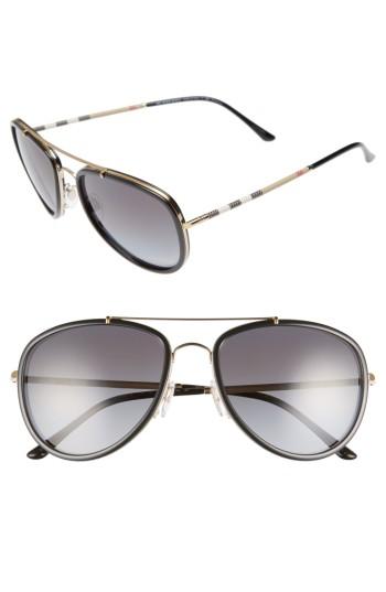 Women's Burberry 58mm Check Temple Pilot Sunglasses - Matte Black