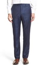 Men's Monte Rosso Flat Front Sharkskin Wool Trousers - Blue