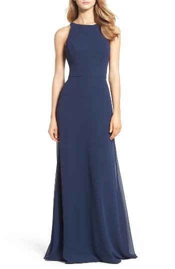 Women's Hayley Paige Occasions Crewneck Chiffon Gown - Blue
