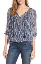 Women's Lucky Brand Embroidered Tie Neck Peasant Top - Blue