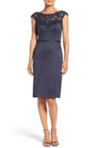 Women's La Femme Embellished Illusion Yoke Woven Sheath Dress - Blue