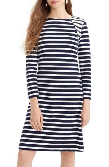 Petite Women's J.crew 365 Stripe Knit Fit & Flare Dress P - Blue
