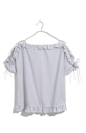 Women's Madewell Ruffle Lace-up Sleeve Top - Grey