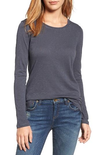 Petite Women's Caslon Long Sleeve Slub Knit Tee P - Grey