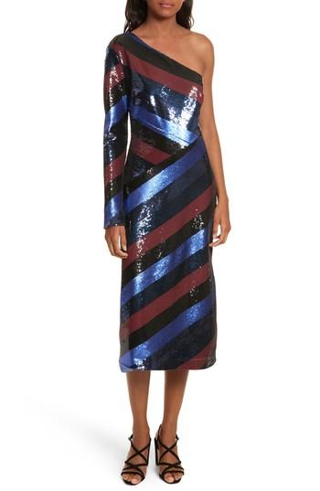 Women's Diane Von Furstenberg One-shoulder Sequin Stripe Dress - Black
