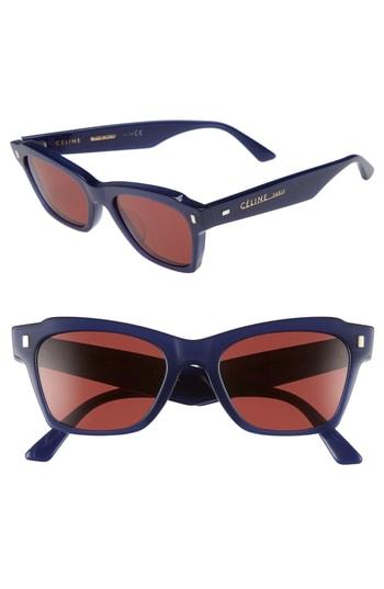 Women's Celine 52mm Rectangle Cat Eye Sunglasses - Milky Night Blue