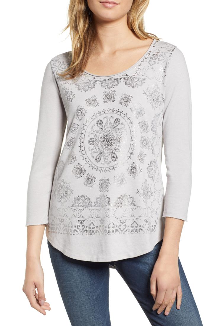 Women's Lucky Brand Foil Medallion Tee - Grey