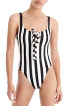 Women's J.crew Stripe Lace-up One-piece Swimsuit - Black